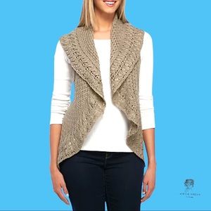 Ann Taylor LOFT Alpaca Blend Loose Stitched Oatmeal Shade Open Front Vest M